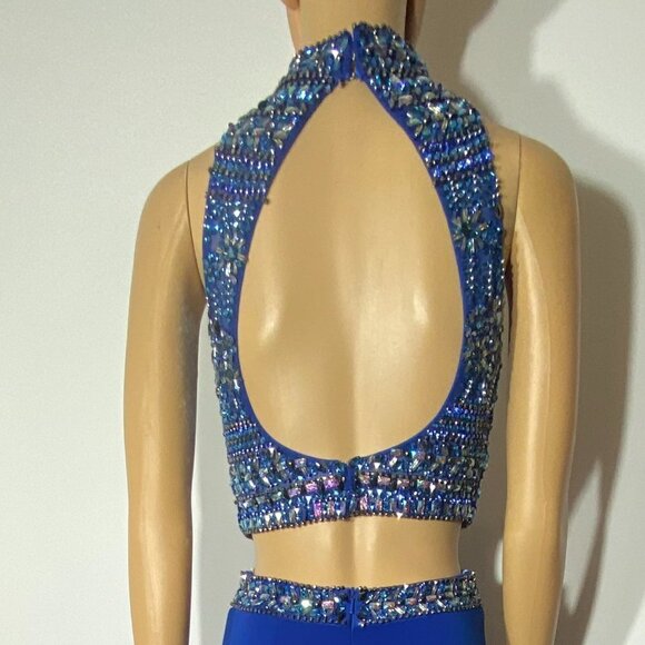 Sherri Hill 2 Piece Royal Blue Beaded Prom Dress Size 4 - Picture 7 of 13